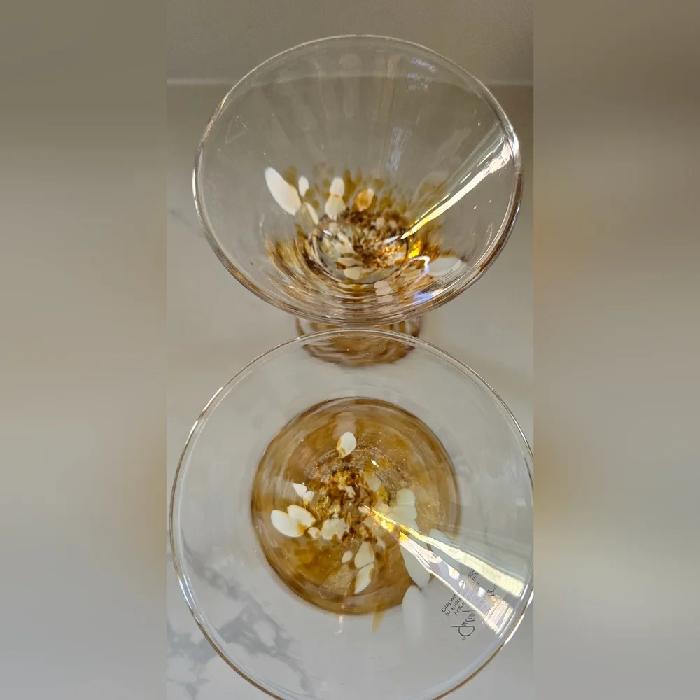 Vtg Julia Knight Confetti Collection Hand Blown Italy Martini Glasses Signed 2